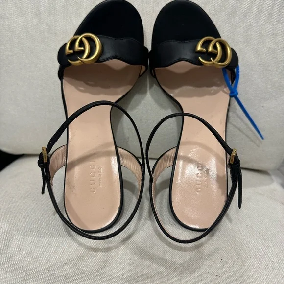 Gucci Marmont GG Black Leather Heeled Sandal size 40 Authentic Classic - Picture 5 of 9